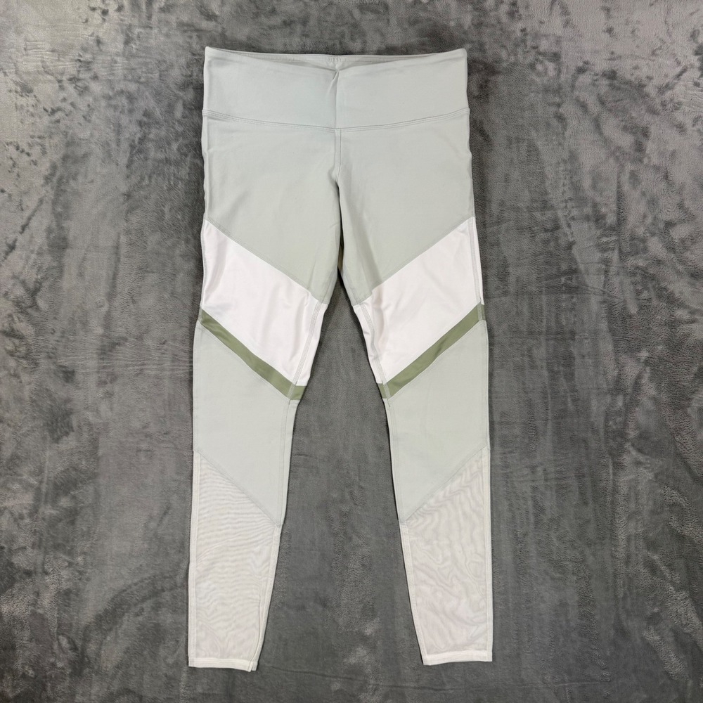Alo Yoga Leggings Women's Size M White Green Colorblock Mesh Panel High Rise